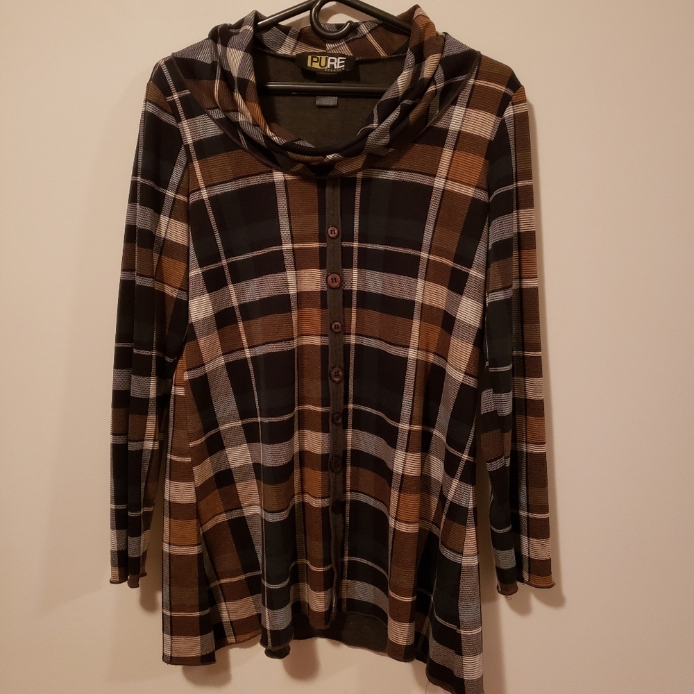 PURE Essence Plaid Cowl Neck Size Large